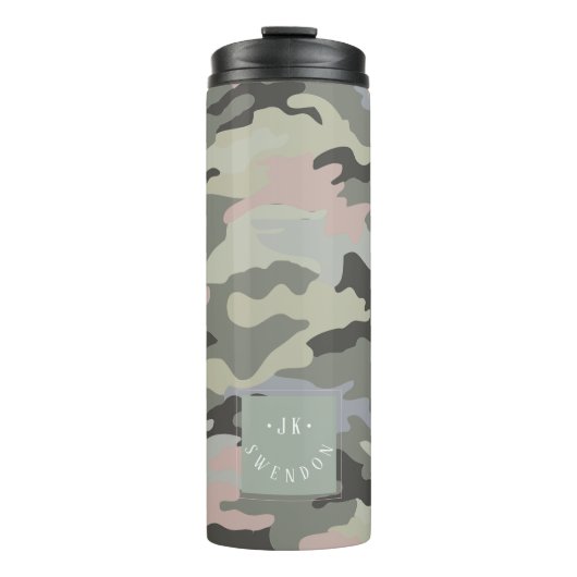 PixDezines Monogram Militair Camouflage Thermosbeker (Voorkant)