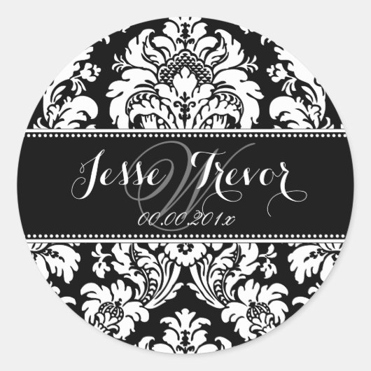PixDezines Monogram Moiré Damask, DIY kleur Ronde Sticker (Voorkant)