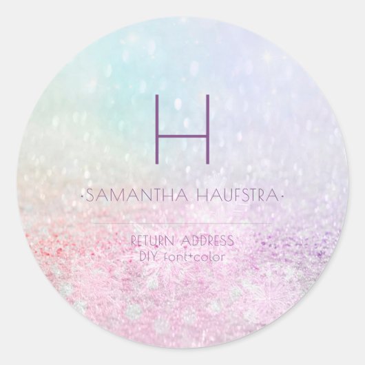 PixDezines Monogram Ombre Snow Brokeh Ronde Sticker (Voorkant)