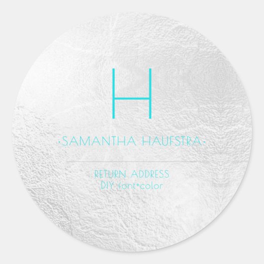 PixDezines Monogram Platinum+Aqua Ronde Sticker (Voorkant)