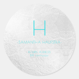 PixDezines Monogram Platinum+Aqua Ronde Sticker