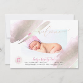 PixDezines MONOGRAM, PLATINUM+BLUSH Baby Meisje Aankondiging