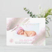 PixDezines MONOGRAM, PLATINUM+BLUSH Baby Meisje Aankondiging (Staand voorkant)