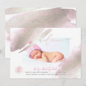 PixDezines MONOGRAM, PLATINUM+BLUSH Baby Meisje Aankondiging (Voorkant / Achterkant)