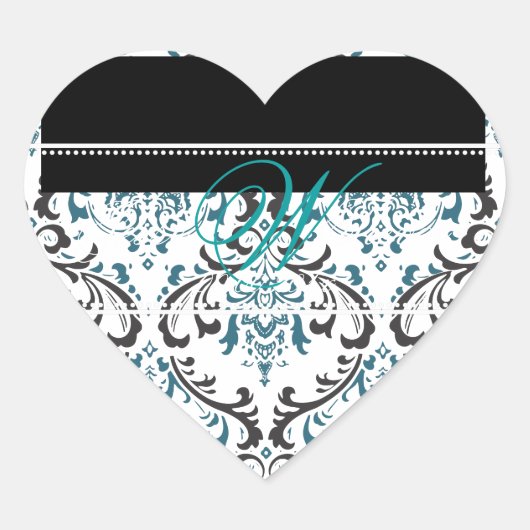 PixDezines Monogram Rossi Damask, DIY kleur Hart Sticker (Voorkant)