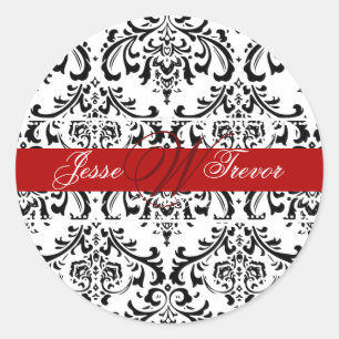 PixDezines Monogram Rossi Damask, DIY kleur Ronde Sticker