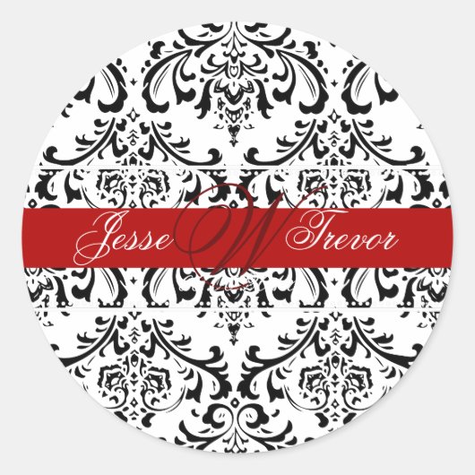 PixDezines Monogram Rossi Damask, DIY kleur Ronde Sticker (Voorkant)