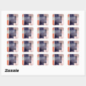 PixDezines Monogram, Roze+Navy+Zilver Kleurblok Vierkante Sticker (Vel)