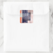 PixDezines Monogram, Roze+Navy+Zilver Kleurblok Vierkante Sticker (Tas)