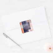 PixDezines Monogram, Roze+Navy+Zilver Kleurblok Vierkante Sticker (Envelop)