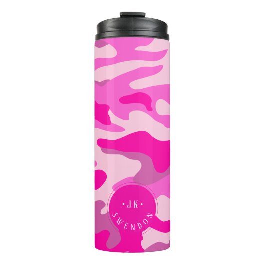 PixDezines Monogram Sassy Pink Camouflage Thermosbeker (Voorkant)
