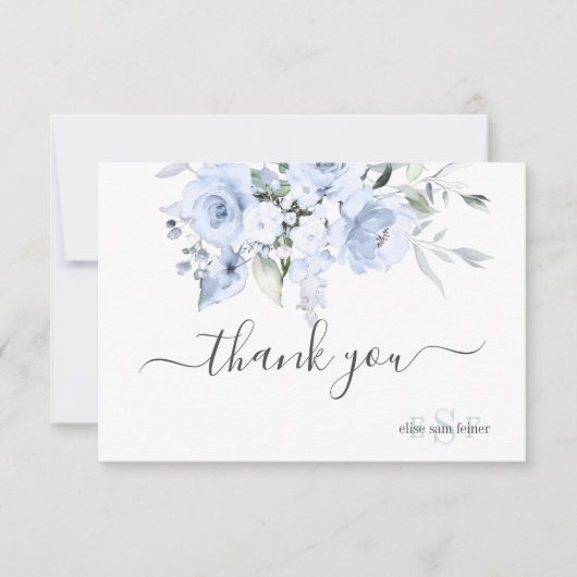 PixDezines Monogram Stusty Blue Rozen Bedankt (Voorkant)