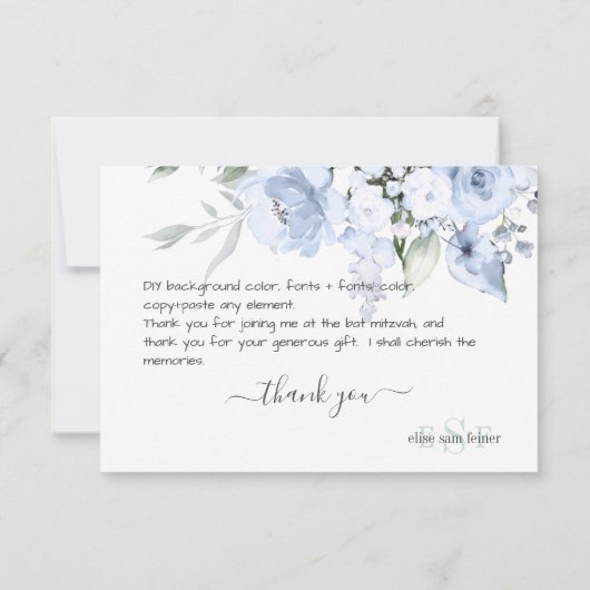 PixDezines Monogram Stusty Blue Rozen Bedankt (Achterkant)