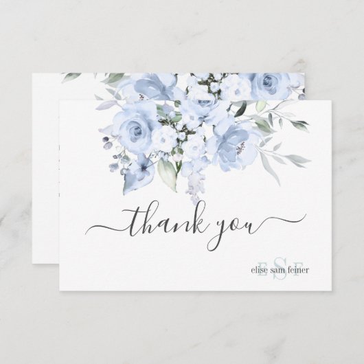 PixDezines Monogram Stusty Blue Rozen Bedankt (Voorkant / Achterkant)