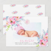 PixDezines Monogram+Tuinrozen Geboorte Baby Meisje Aankondiging (Voorkant / Achterkant)