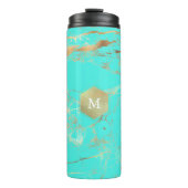 PixDezines MONOGRAM TURQUOISE GOUDEN ADERS Thermosbeker (Voorkant)