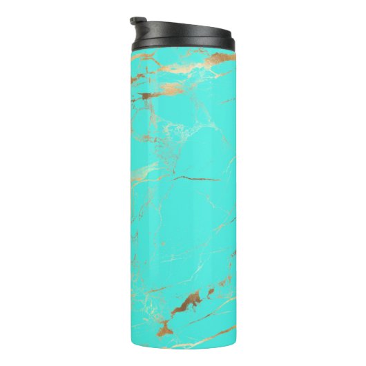 PixDezines MONOGRAM TURQUOISE GOUDEN ADERS Thermosbeker (Geroteerd rechts)