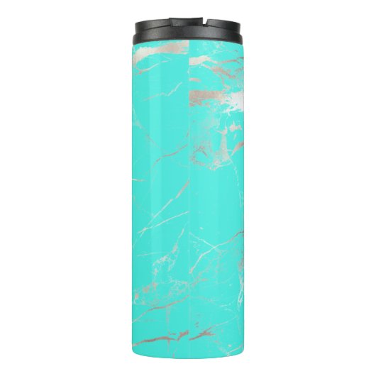 PixDezines MONOGRAM TURQUOISE ZILVEREN ADERS Thermosbeker (Achterkant)