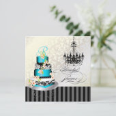 PixDezines monogram vrijgezellenfeest, blauwe cake Kaart (Staand voorkant)