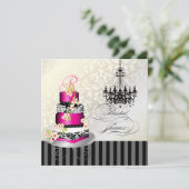 PixDezines MONOGRAM VRIJGEZELLENFEEST/HOT PINK CAK Kaart (Staand voorkant)