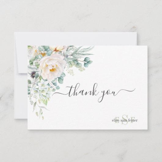 PixDezines Monogram Watercolor Pioenrozen Anemoon Bedankkaart (Voorkant)