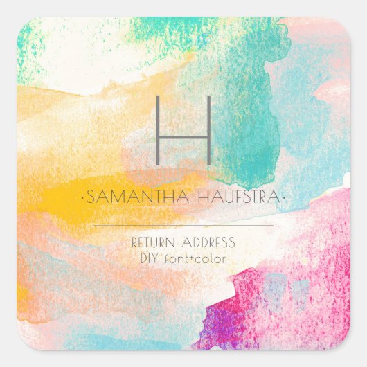 PixDezines Monogram Waterverf penseelstreken Vierkante Sticker (Voorkant)