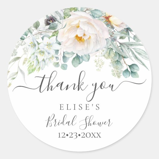 PixDezines Monogram Waterverf Peonies Anemone Ronde Sticker (Voorkant)