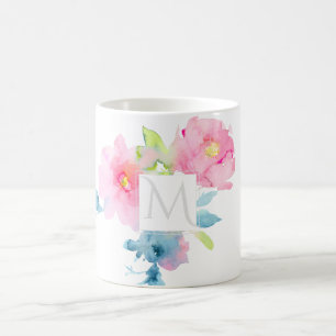 PixDezines MONOGRAM WATERVERF TUIN ROOS ROZE Koffiemok