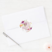 PixDezines Monogram, Waterverf Zomer Rozen Ronde Sticker (Envelop)