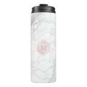 PixDezines MONOGRAM WHITE MARBLE+BLUSH HONEYCOMB Thermosbeker (Voorkant)