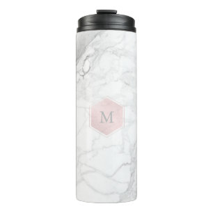 PixDezines MONOGRAM WHITE MARBLE+BLUSH HONEYCOMB Thermosbeker