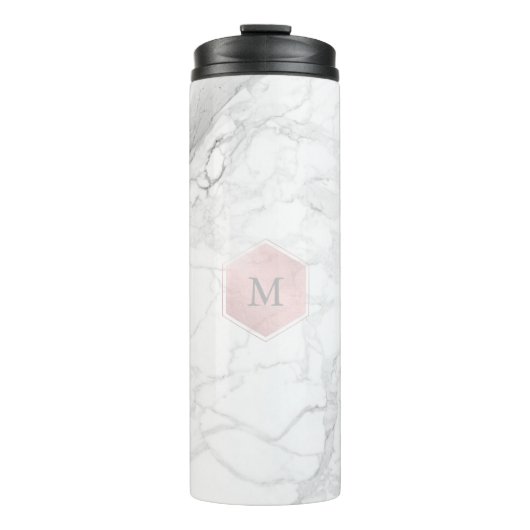 PixDezines MONOGRAM WHITE MARBLE+BLUSH HONEYCOMB Thermosbeker (Voorkant)