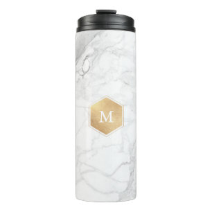 PixDezines MONOGRAM WHITE MARBLE+HONEYCOMB Thermosbeker