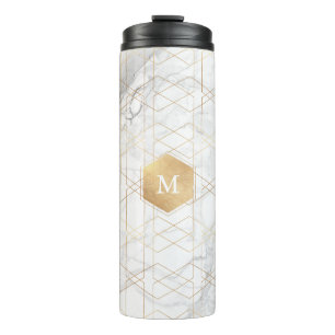 PixDezines MONOGRAM WITTE MARMER+HONINGRAAT Thermosbeker