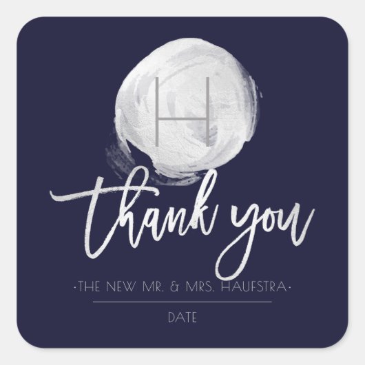 PixDezines Monogram Zilveren Folie, DIY Navy Blauw Vierkante Sticker (Voorkant)