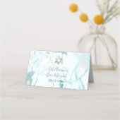 PixDezines Monogram Zilveren Honingraat + Aqua Mar Plaatskaartje (Achterkant)