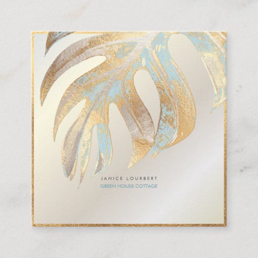 PixDezines MONSTERA, DUO TONE FAUX FOIL Vierkante Visitekaartje (Voorkant)