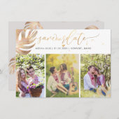 PixDezines Monstera Faux Metallic|Sparen de Datum Save The Date (Voorkant / Achterkant)