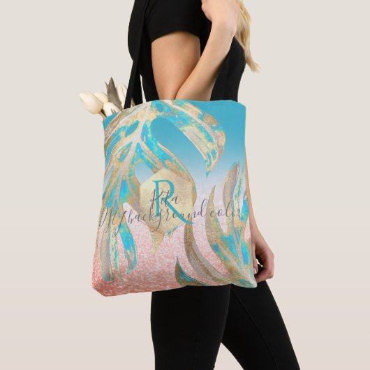 PixDezines Monstera | Iriserend goud | DIY-kleur Tote Bag (Dichtbij)
