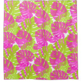 PixDezines Monstera/Limoen/Neon Pink/DIY Achtergro Douchegordijn (Voorkant)