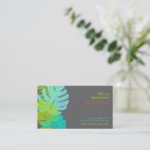 PixDezines Monstera, retro tropisch blad Visitekaartje (Staand voorkant)