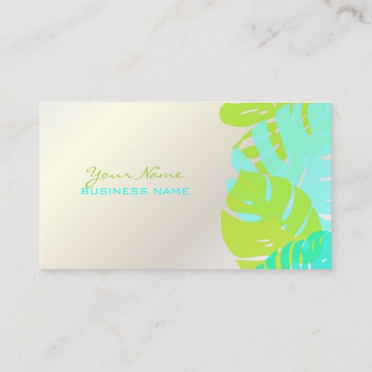 PixDezines Monstera, Tropisch gebladerte/Limoen+Aq Visitekaartje (Achterkant)
