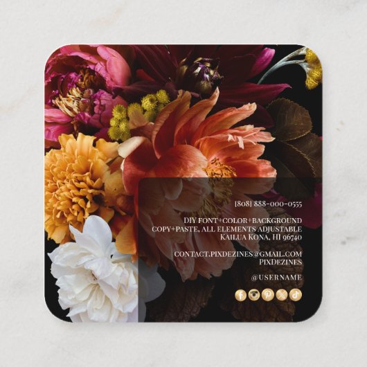 PixDezines Moody Botanical Flowers Ranunculus Vierkante Visitekaartje (Achterkant)