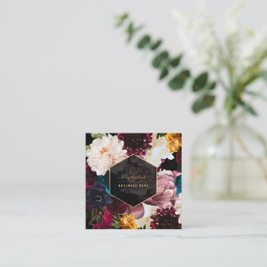 PixDezines Moody Botanical Flowers Vierkante Visitekaartje (Staand voorkant)