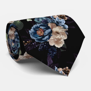 PixDezines Moody Botanische Blauwe Crème Bloemen  Stropdas