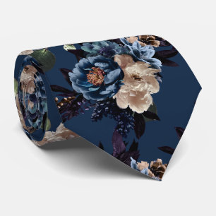 PixDezines Moody Botanische Blauwe Crème Bloemen Stropdas