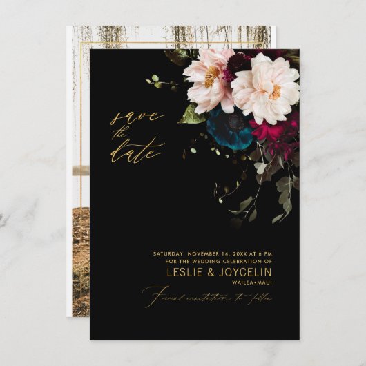 PixDezines Moody Botanische Bloemen Teal Bourgondi Kaart (Voorkant / Achterkant)