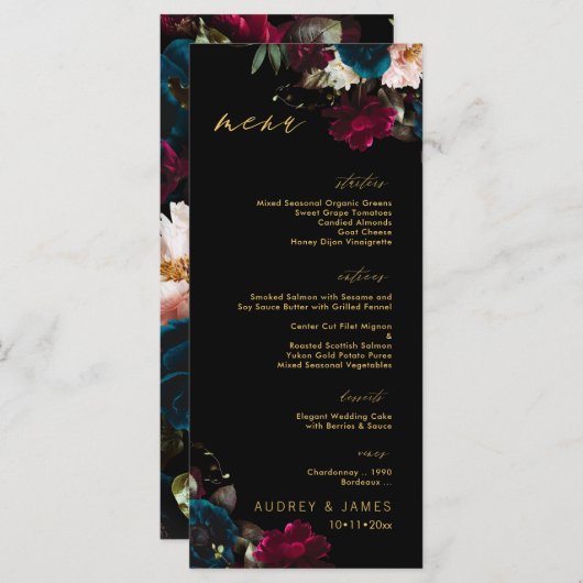 PixDezines Moody Botanische Thee Anemoon Burgundy Menu (Voorkant / Achterkant)