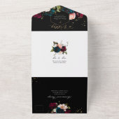 PixDezines Moody Floral Burgundy Blauwgroen All In One Uitnodiging (Buitenkant)