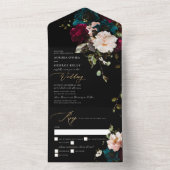 PixDezines Moody Floral Burgundy Blauwgroen All In One Uitnodiging (Binnen)